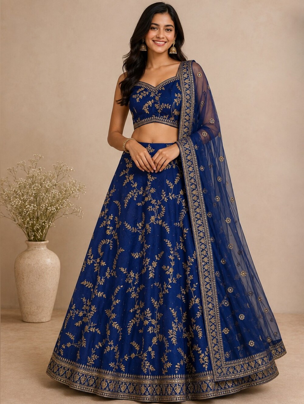 Royal Blue Lehenga Choli with Golden Embroidery – US 6 Small